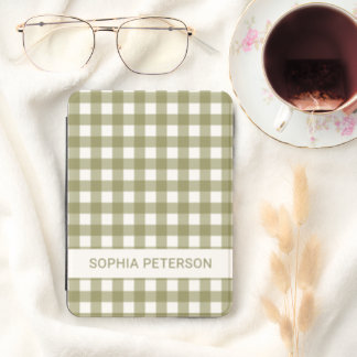 Cozy Olive Green Gingham Pattern Personalized Kindle Cover
