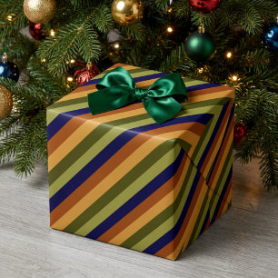 Cozy Olive Green Navy Blue Stripes Wrapping Paper