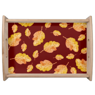Cozy Orange Autumn Fall Leaves Serving Tray