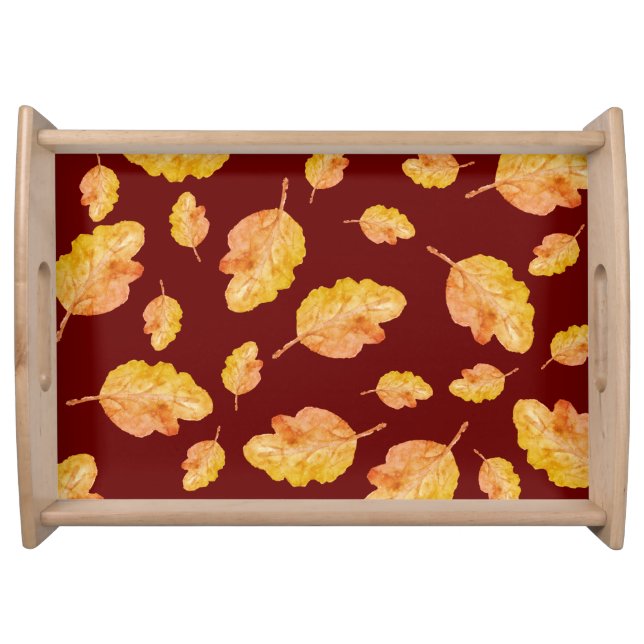 Cozy Orange Autumn Fall Leaves Serving Tray (Front)