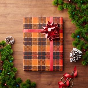 Cozy Orange & Black Check Holiday Gift Wrapping Paper
