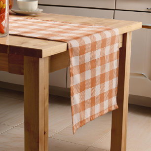 Cozy Orange Gingham Fall Autumn Short Table Runner