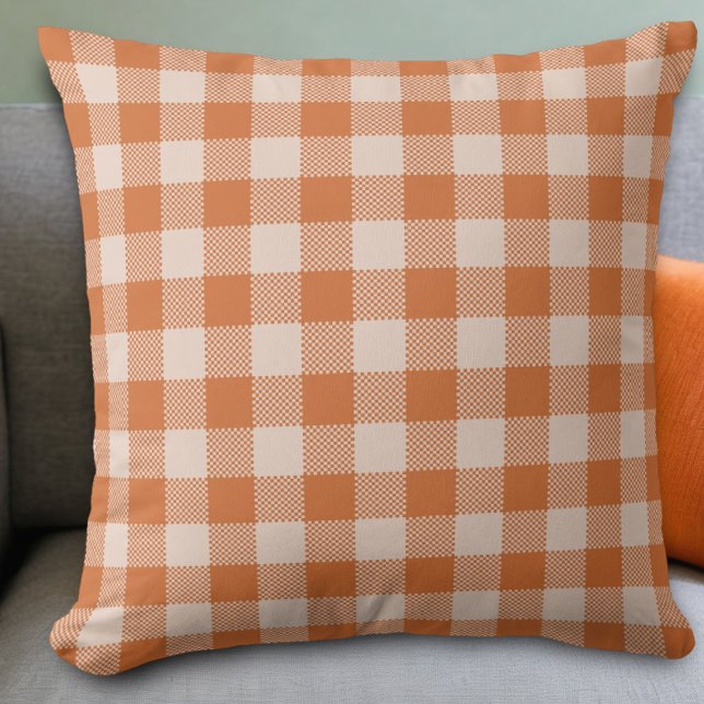 Cozy Orange Gingham Fall Autumn Throw Pillow (Creator Uploaded)