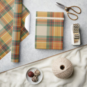 Cozy Orange, Green & Cream Tartan Wrapping Paper