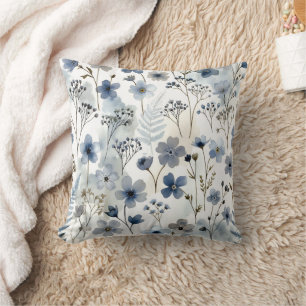 Cozy Organic Blue Forget-Me-Not Floral Design Throw Pillow