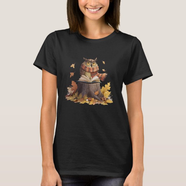 Cozy Owl Graphic with Books for Autumn Lovers T-Shirt (Front)