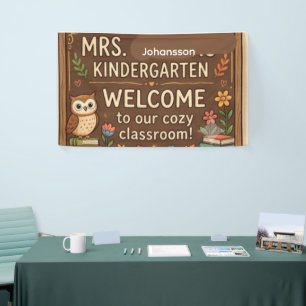 Cozy Owl Personalized Teacher Name Sign Rustic A