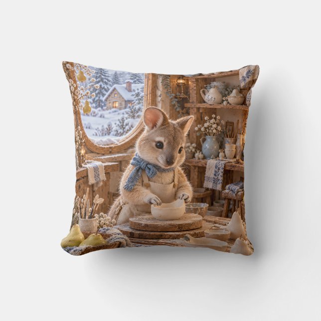 Cozy Pademelon Pottery Workshop Throw Pillow (Front)
