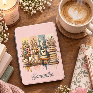 Cozy Paint Strokes Floral Books and Coffee Kindle Cover