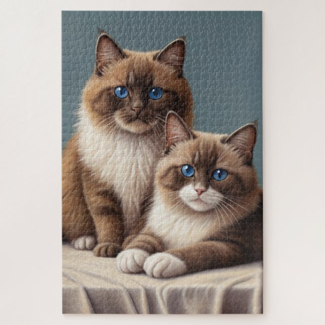 Cozy Pair of Ragdoll Cats Fluffy Pet Art  Jigsaw Puzzle (Vertical)