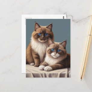 Cozy Pair of Ragdoll Cats Fluffy Pet Art Postcard