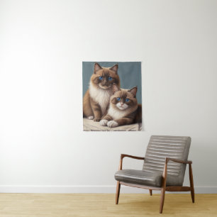 Cozy Pair of Ragdoll Cats Fluffy Pet Art Tapestry