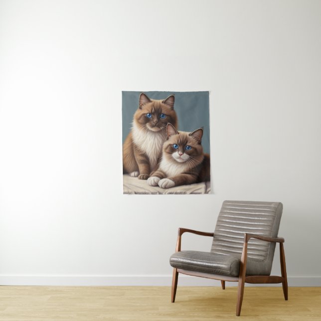 Cozy Pair of Ragdoll Cats Fluffy Pet Art  Tapestry (In Situ)