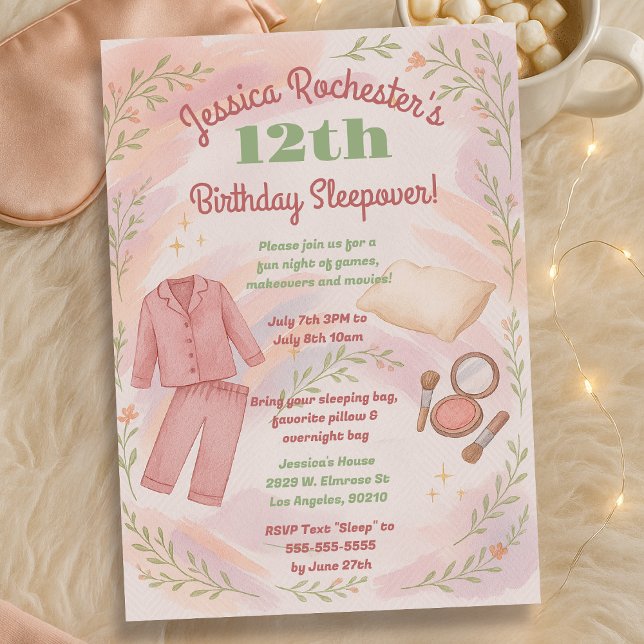 Cozy Pajama Aesthetic Sleepover Birthday Party Invitation (Creator Uploaded)