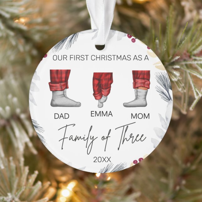 Cozy Pajama Our First Christmas Family of Three Ornament (Tree)