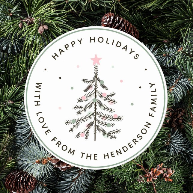 Cozy Pastel Christmas Tree Holiday Classic Round Sticker (Creator Uploaded)