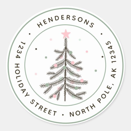 Cozy Pastel Christmas Tree Return Address Classic Round Sticker