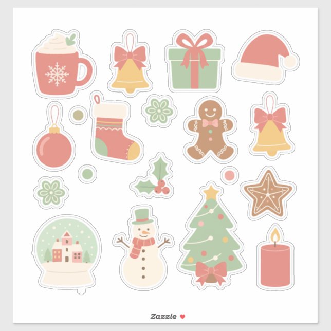 Cozy Pastel Christmas: Vintage Aesthetic Holiday  Sticker (Sheet)