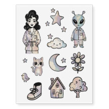 Cozy Pastel pinup girl cat Alien Tattoo