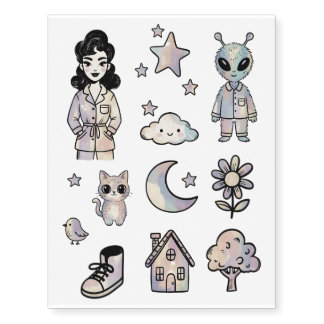 Cozy Pastel pinup girl cat Alien Tattoo
