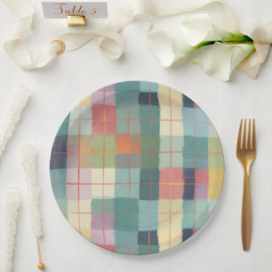 Cozy Pastel Plaid Pink Yellow Minty Green Paper Plates