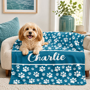 Cozy Paw Print Personalized Dog Blanket – Custom P