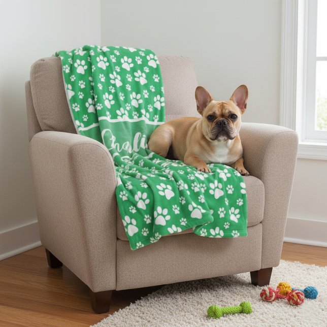 Cozy Paw Print Personalized Dog Blanket – Custom P (Custom Dog Blanket - Add name and pick favorite color)