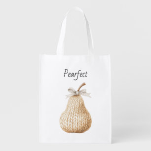 Cozy Peach Blush Pearfect Pear Fruit Teddy Bear Grocery Bag