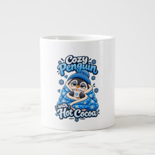 Cozy Penguin with Hot Cocoa – Cute Winter Snowflak Giant Coffee Mug