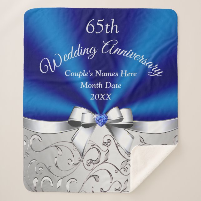 Cozy Personalized 65th Wedding Anniversary Gift Sherpa Blanket (Front)