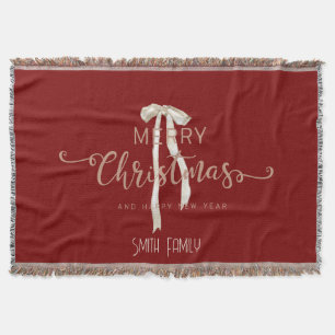 Cozy Personalized Family Name Custom Red Holiday Throw Blanket