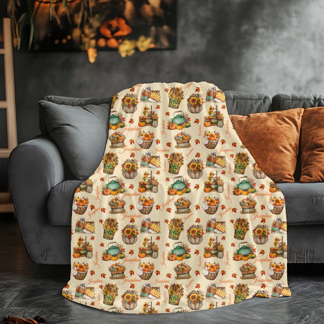Cozy Personalized Name Halloween Autumn Fleece Blanket (Creator Uploaded)