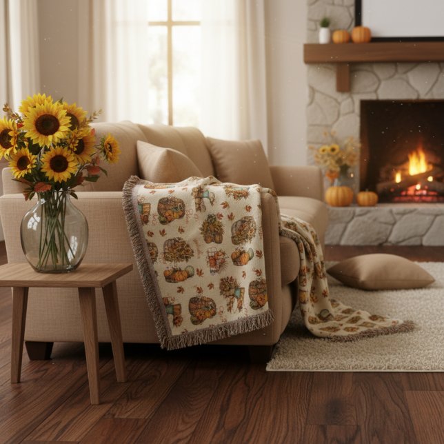 Cozy Personalized Name Halloween Autumn Throw Blanket (Creator Uploaded)