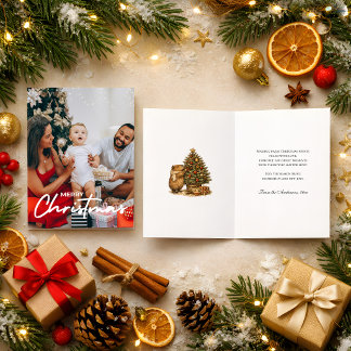 Cozy Photo Christmas Capybara Retro Christmas Tree Holiday Card