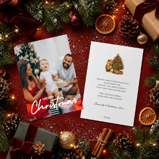 Cozy Photo Christmas Capybara Retro Christmas Tree Holiday Card