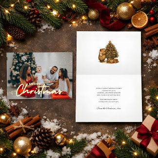 Cozy Photo Christmas Capybara Retro Hot Cocoa Foil Holiday Card