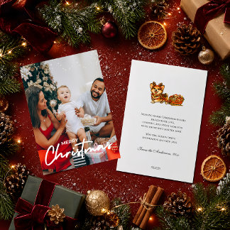 Cozy Photo Christmas Corgi Reindeer Sleigh Retro Holiday Card