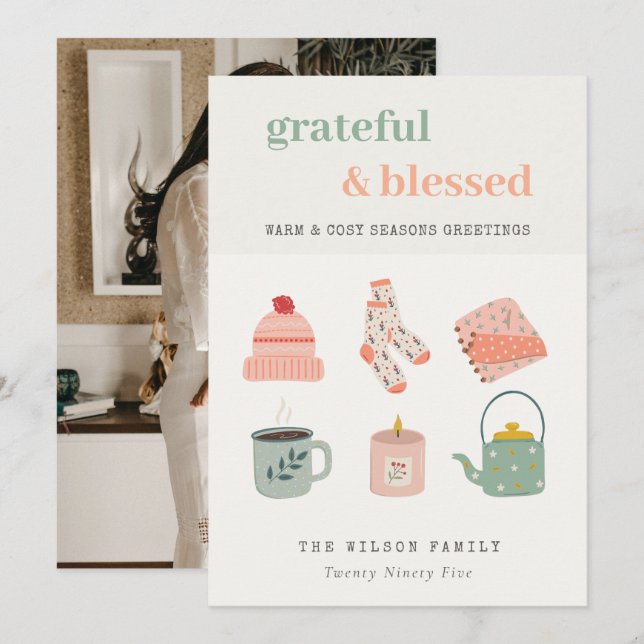 Cozy Photo Winter Essential Seasons Greetings Holiday Card (Front/Back)