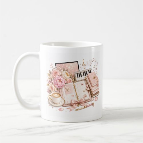 Cozy Piano Coffee Floral Mug editable