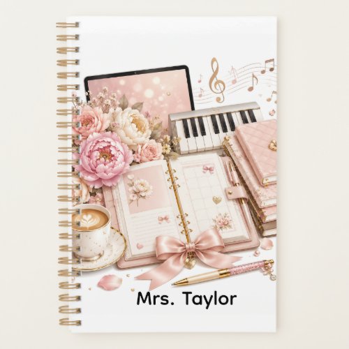 Cozy Piano Coffee Floral Planner editable