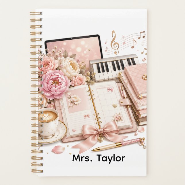 Cozy Piano Coffee Floral Planner editable (Front)