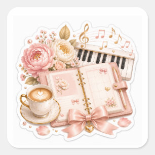 Cozy Piano Coffee Floral Stickers