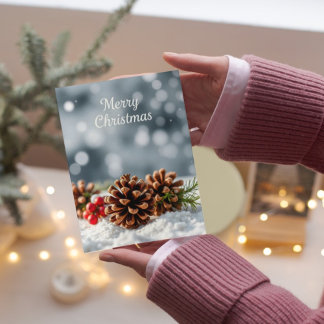 Cozy Pinecone and Snow Merry Christmas Card
