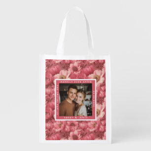 Cozy Pink Anemones Accent Mountain Wedding Grocery Bag