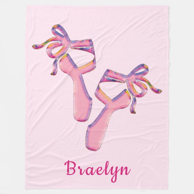 Cozy Pink Ballerina Mosaic Flamingo Design Fleece Blanket (Front)