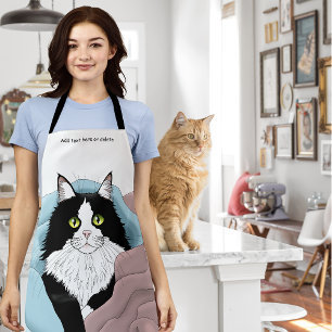 Cozy Pink Blue Whimsical Tuxedo Cat Blankets Apron