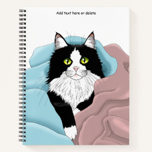 Cozy Pink Blue Whimsical Tuxedo Cat Blankets Notebook