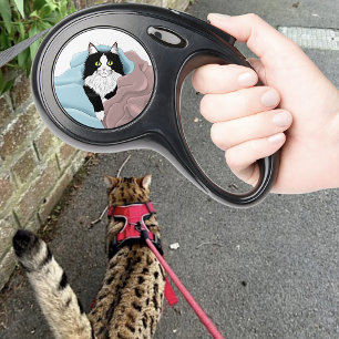 Cozy Pink Blue Whimsical Tuxedo Cat Blankets Retractable Pet Leash