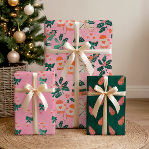 Cozy Pink Candy Canes & Nature Wrapping Paper Sheets