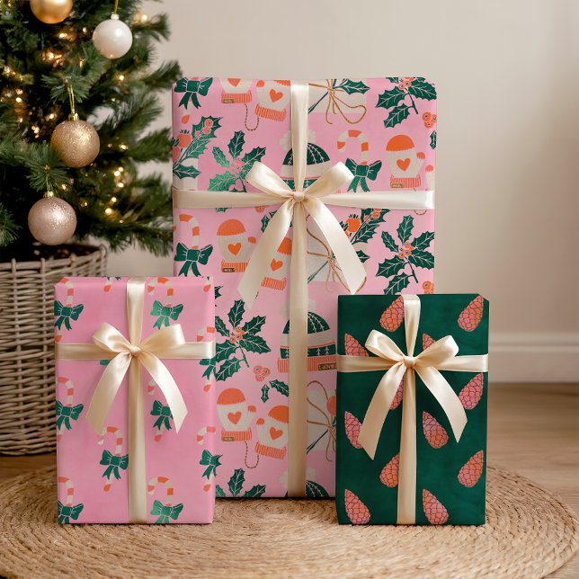 Cozy Pink Candy Canes & Nature Wrapping Paper Sheets (Creator Uploaded)